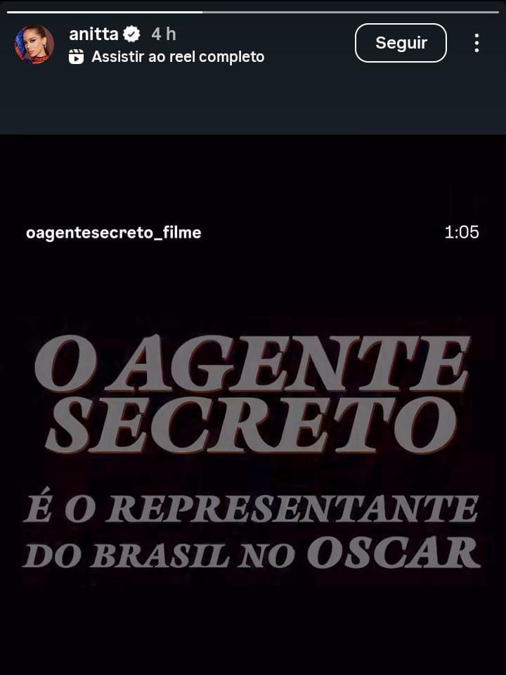 Anitta festeja indicação de Wagner Moura e Kleber Mendonça Filho ao Oscar com “O Agente Secreto”