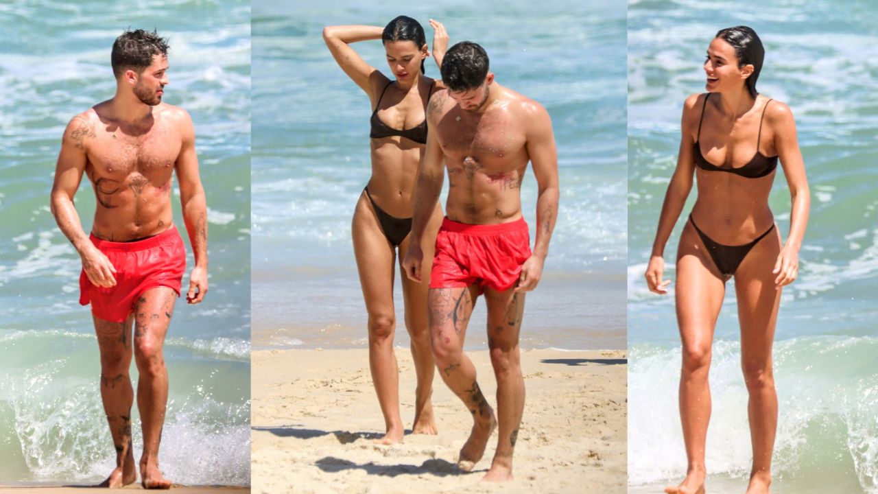 Bruna Marquezine e João Guilherme aproveitam dia ensolarado em praia do Rio