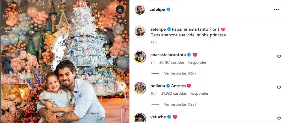 Ana Castela reage a foto de Zé Felipe e Maria Flor 