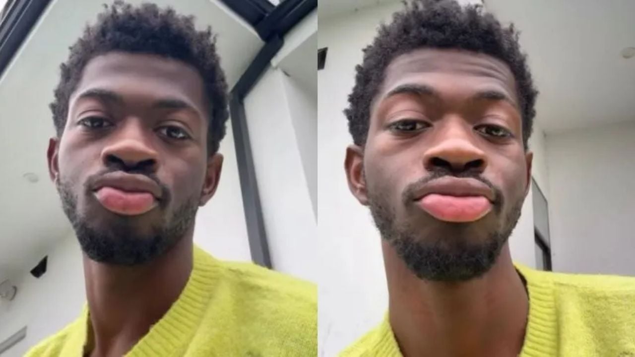Lil Nas X com camiseta amarela em pronunciamento após prisão.
