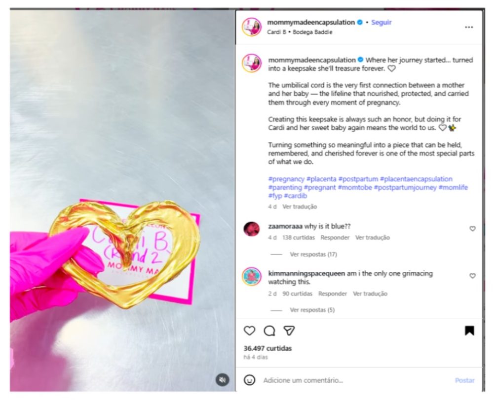 Cardi B manda produzir joia de ouro usando cordão umbilical do filho