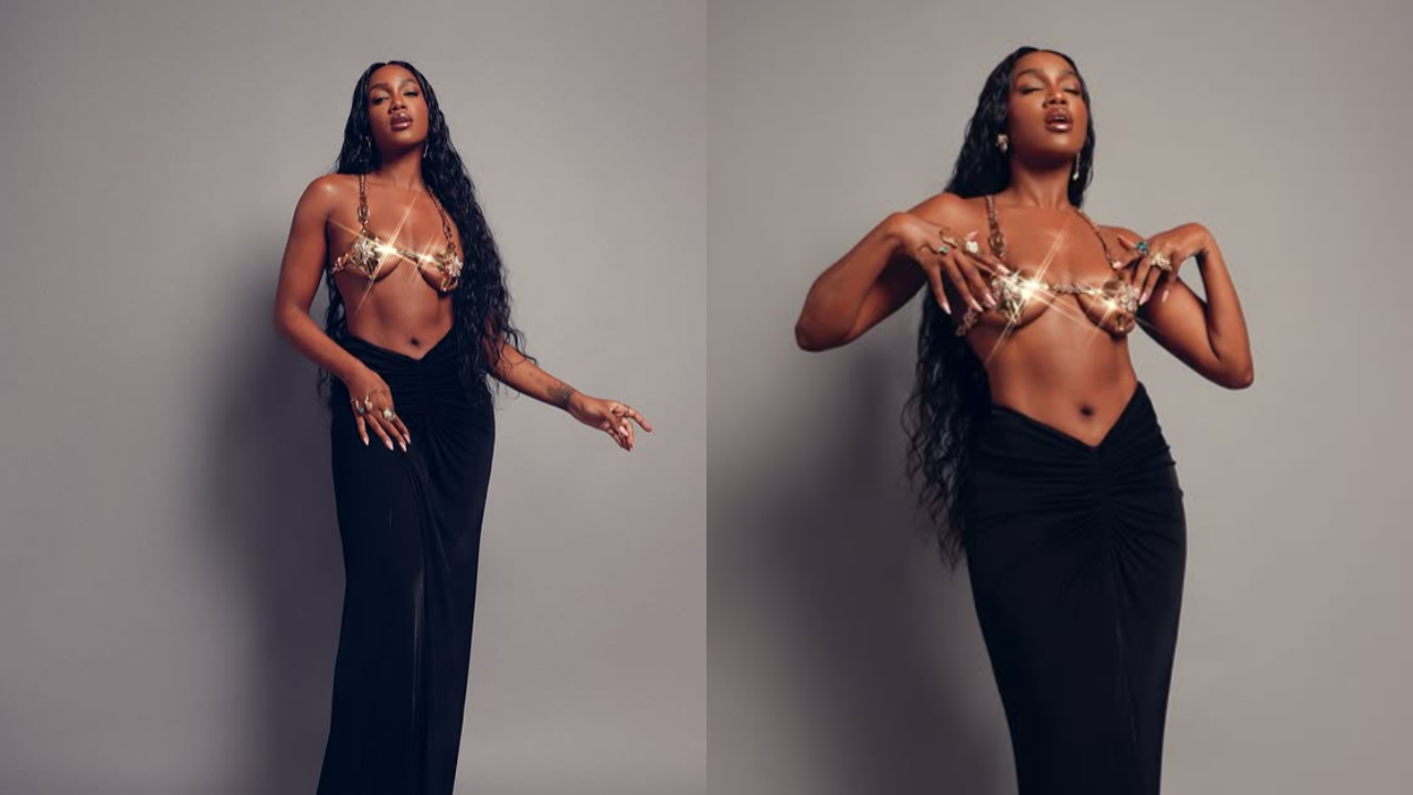 IZA veste sutiã metalizado no Prêmio Multishow 2025