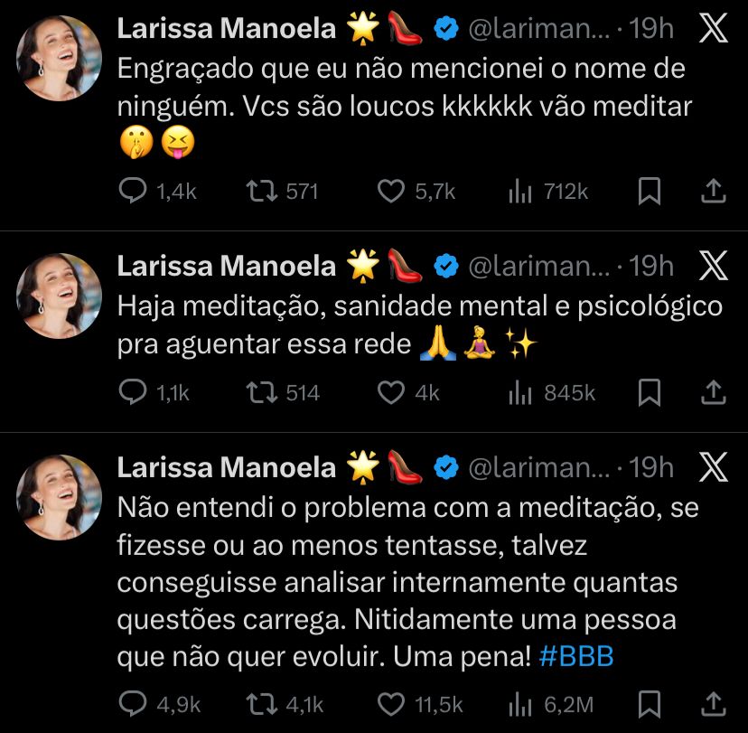 João Guilherme nega indireta a Larissa Manoela após comentário Publicações de Larissa Manoela no X