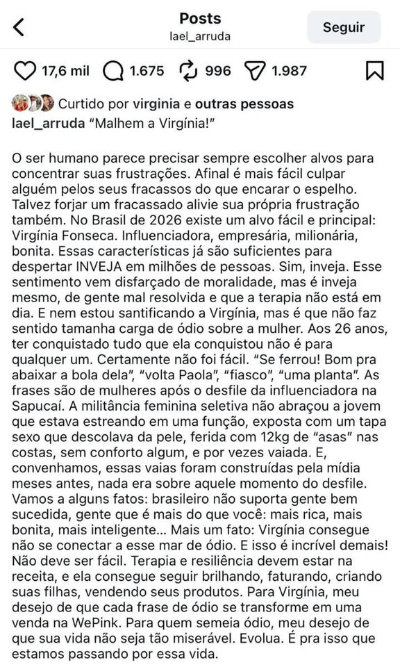 Virginia Fonseca viraliza ao curtir defesa nas redes e ignora críticas de haters