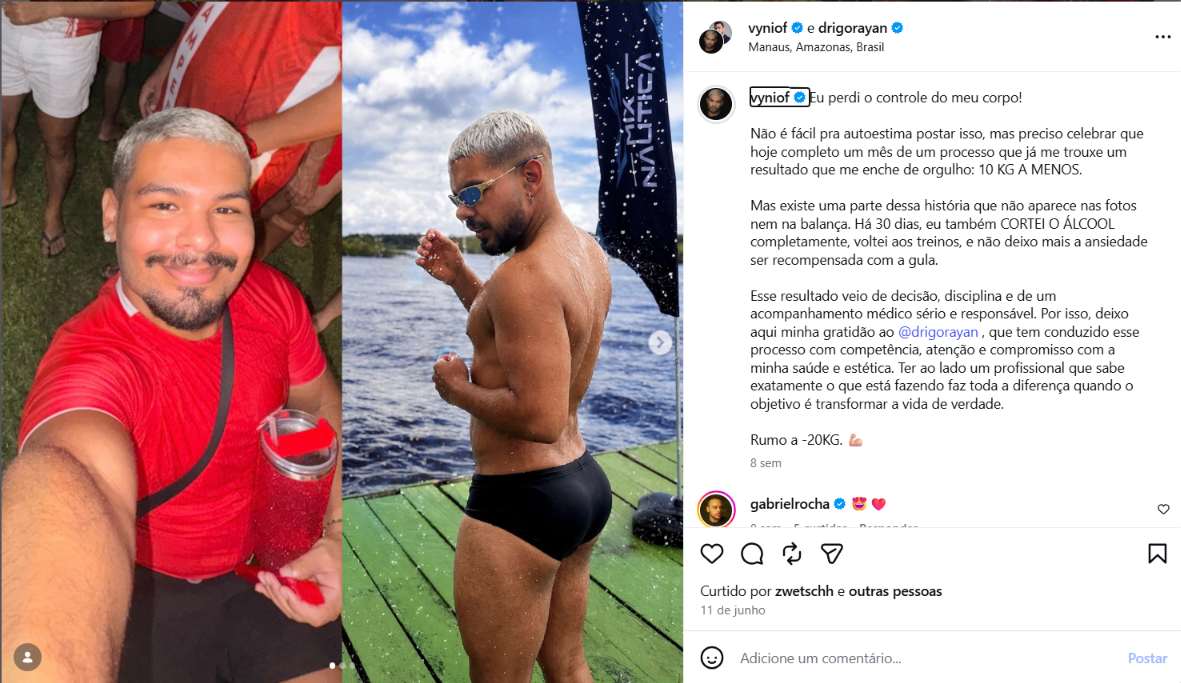 Ex-BBB Vyni celebra nova fase após perder 15 kg: “Estou bem mais feliz”