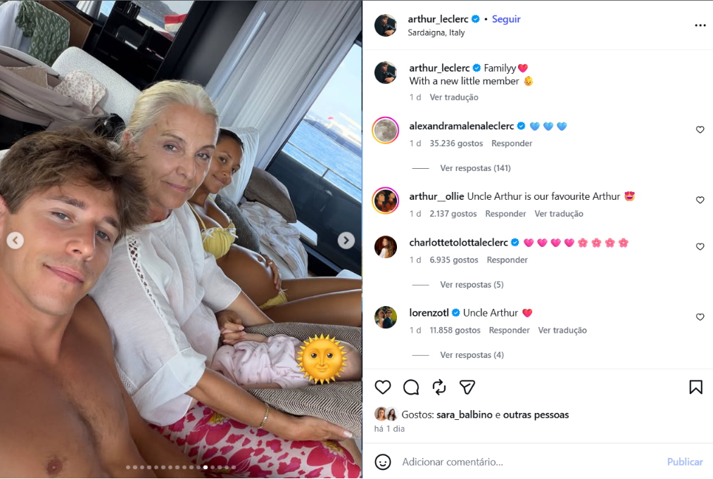 Irmão de Charles Leclerc surpreende ao revelar gravidez da cunhada durante férias