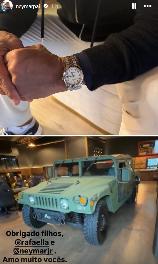 Neymar Pai exibe presentes de Dia dos Pais avaliados em R$ 1 milhão Neymar Pai exibe presentes de Dia dos Pais avaliados em R$ 1 milhão