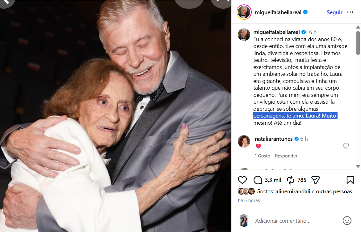 Miguel Falabella homenageia Laura Cardoso e relembra amizade de mais de 40 anos