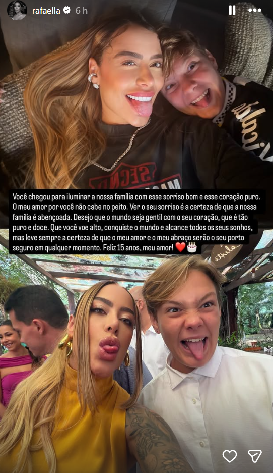 Rafaella Santos celebra 15 anos do sobrinho Davi Lucca com mensagem especial: “Que o mundo seja gentil com o seu coração”