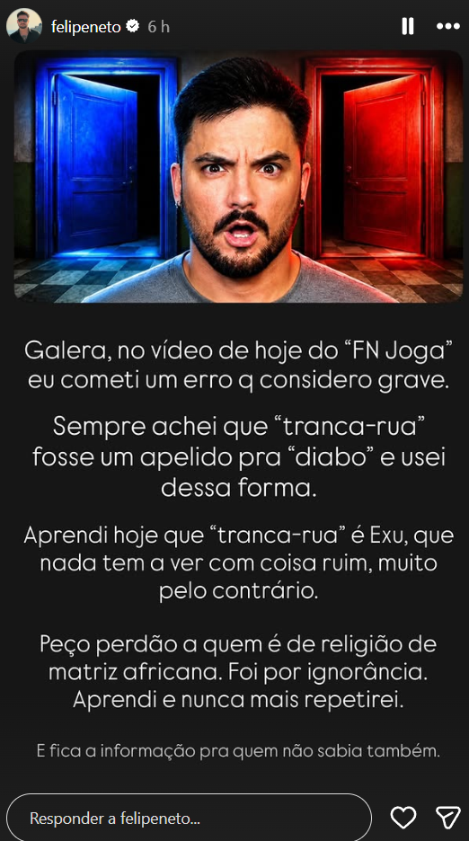 Felipe Neto se retrata por uso de termo religioso considerado pejorativo