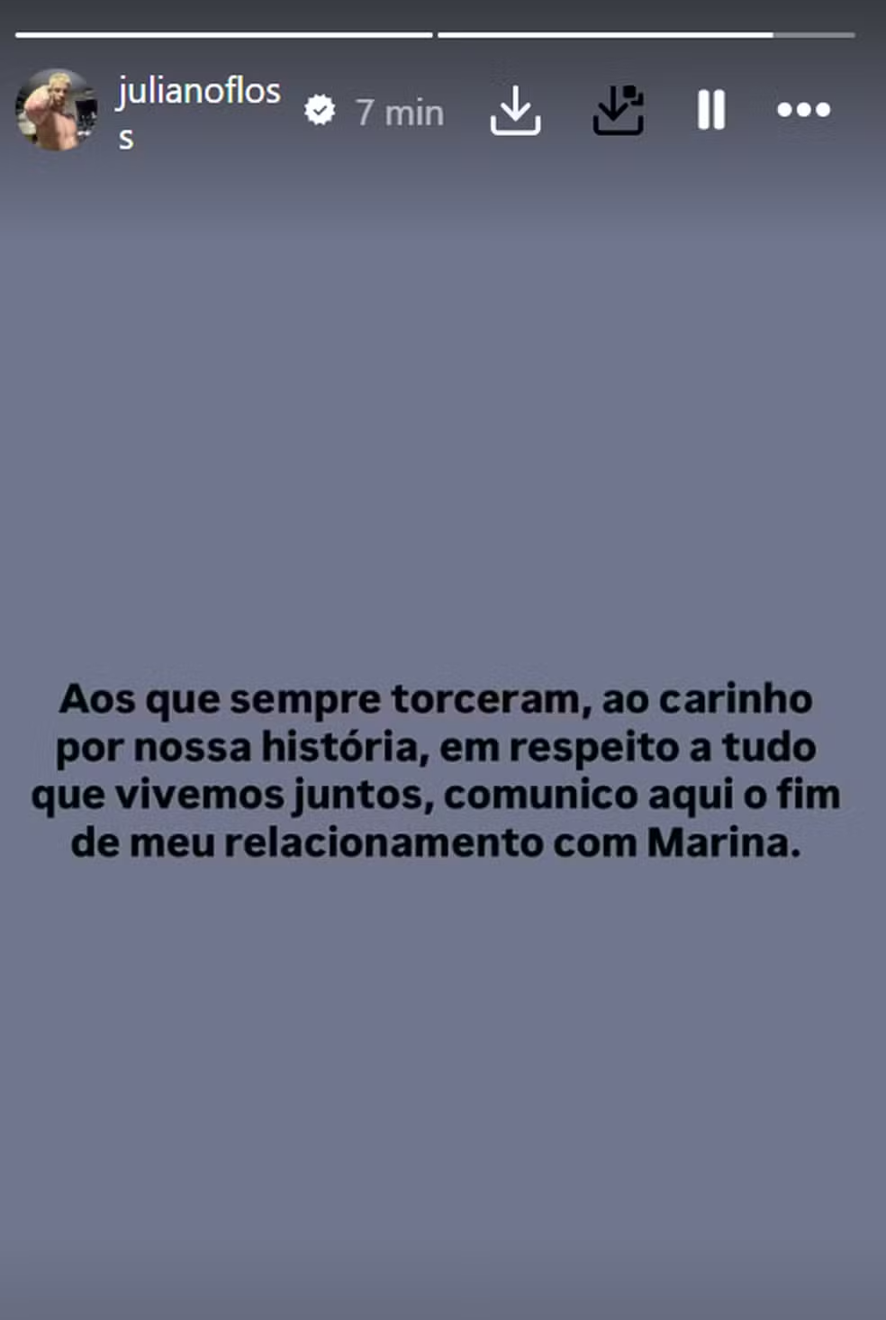 Juliano Floss comunica separação de Marina Sena após mais de um ano e meio de namoro