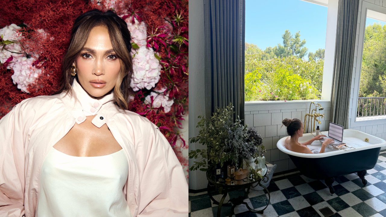Jennifer Lopez transforma banheira em escritório e surpreende fãs