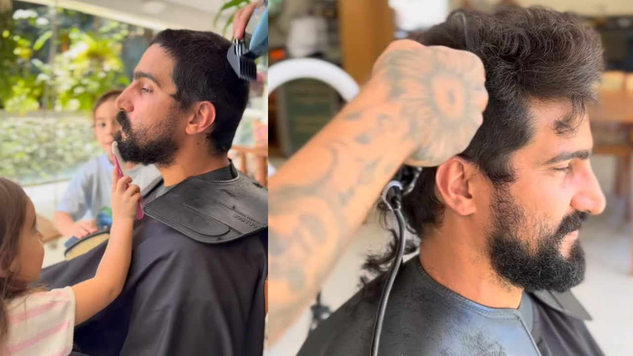 Renato Góes corta cabelo ao lado de Thaila Ayala e filhos para interpretar Heitor em Quem Ama Cuida