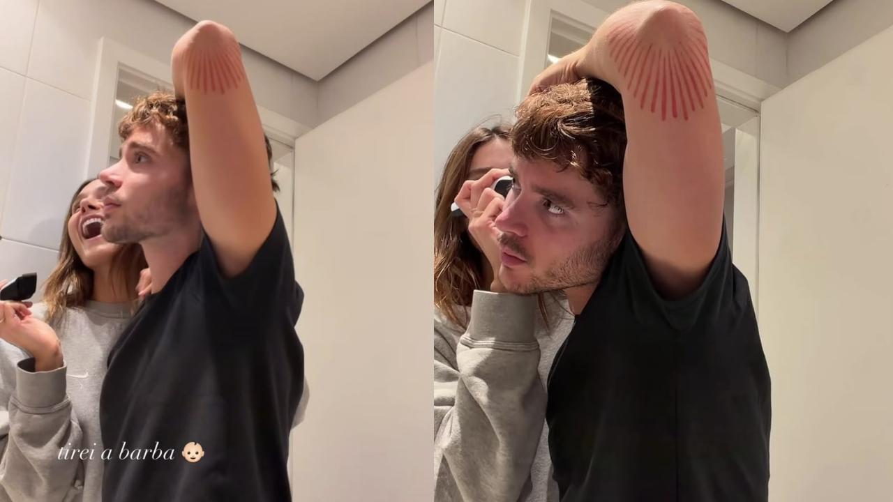 Sasha Meneghel muda visual de seu marido João Lucas ao raspar a barba do marido