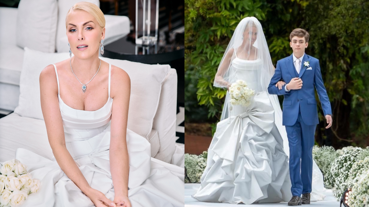 Ana Hickmann usa vestido feito com 40 metros de tafetá em seu casamento