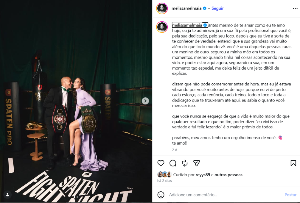Luan Medeiros homenageia Mel Maia após conquistar cinturão latino-americano de boxe Luan Medeiros homenageia Mel Maia após conquistar cinturão latino-americano de boxe