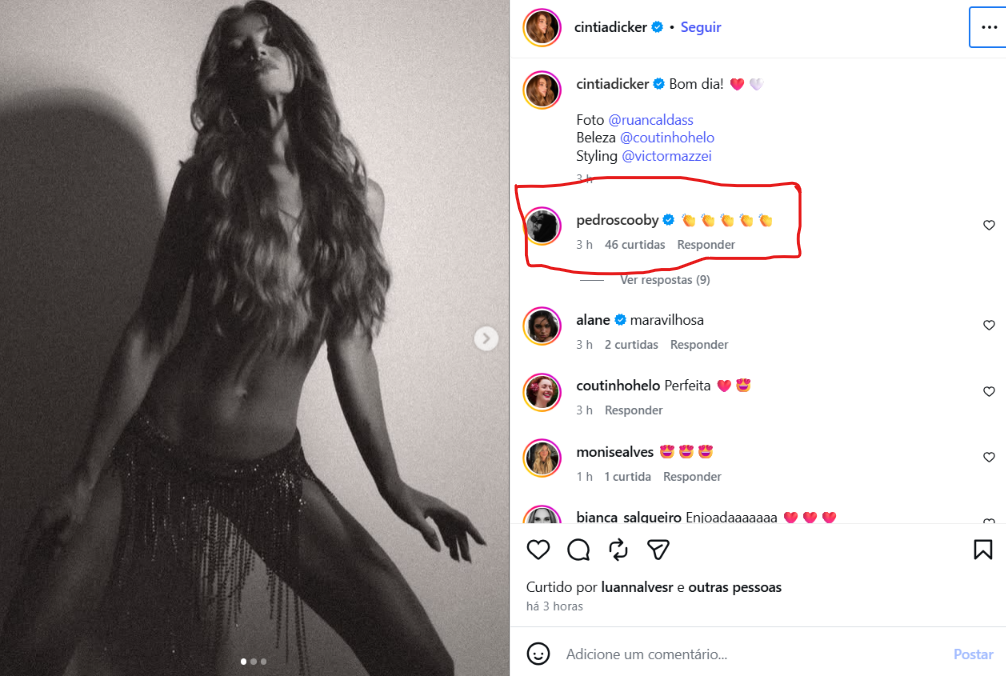 Cintia Dicker compartilha fotos de topless e recebe reação de Pedro Scooby