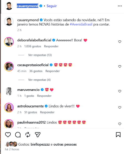 Cauã Reymond e Débora Falabella se reencontram após anúncio de “Avenida Brasil 2” e relembram novela Cauã Reymond e Débora Falabella se reencontram após anúncio de “Avenida Brasil 2” e relembram novela