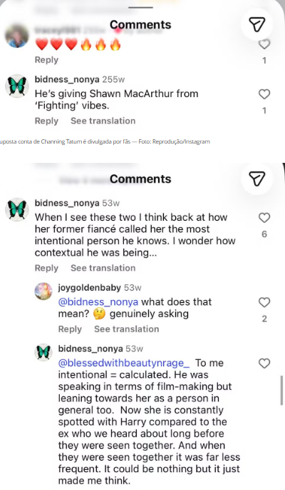 Suposta conta fake de Channing Tatum gera teoria e comentários sobre Harry Styles e Zoë Kravitz Suposta conta fake de Channing Tatum gera teoria e comentários sobre Harry Styles e Zoë Kravitz