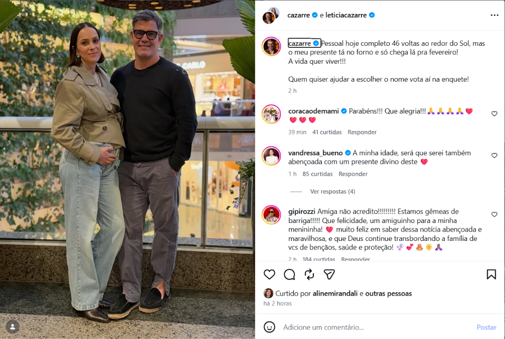 Juliano Cazarré e Letícia surpreendem ao anunciar chegada do sétimo filho Juliano Cazarré e Letícia surpreendem ao anunciar chegada do sétimo filho