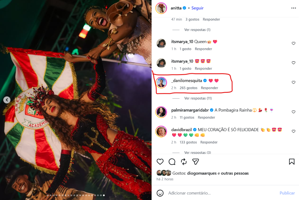 Anitta declara carinho pela Grande Rio e diz que “se sente em casa”; Danilo Mesquita reage Anitta declara carinho pela Grande Rio e diz que “se sente em casa”; Danilo Mesquita reage