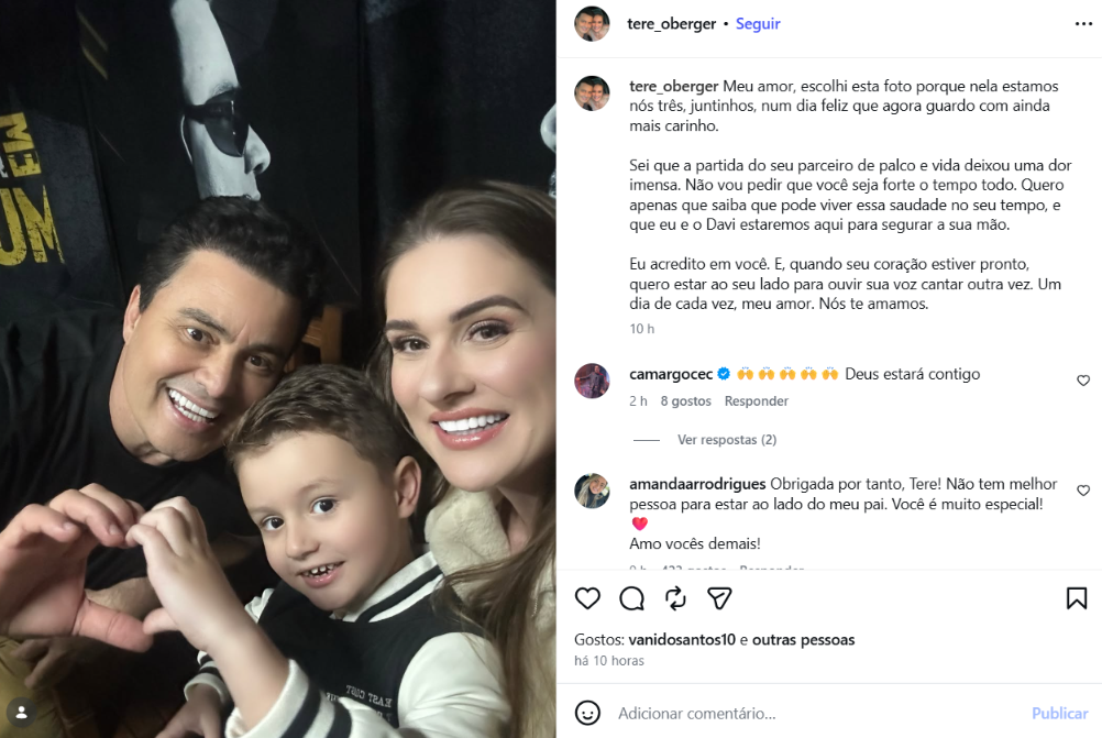 Esposa de Renner expõe sofrimento do cantor após morte de Rick e se declara: “Eu acredito em você”