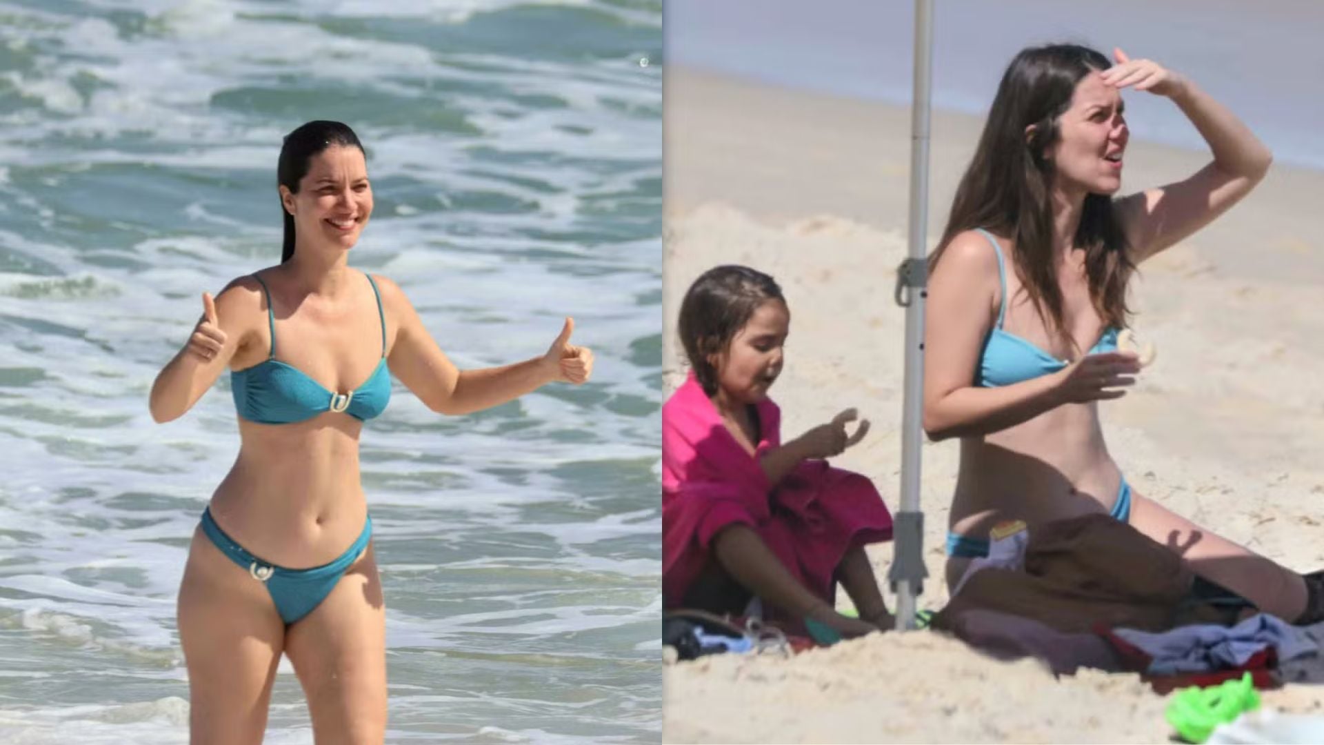 Nathalia Dill aproveita o dia no Rio de Janeiro para curtir praia agarradinha com a família e esbanja simpatia