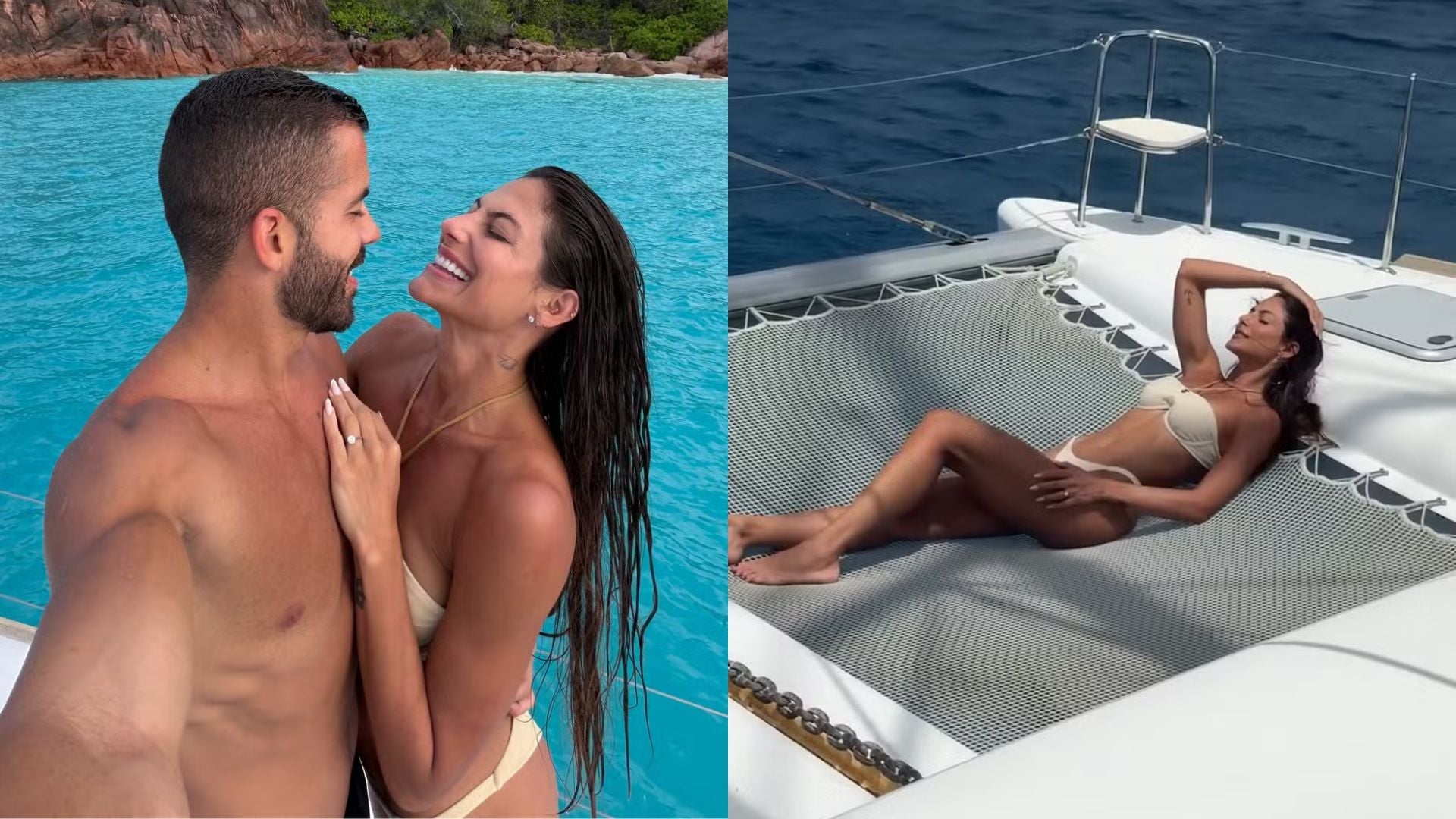 Mari Gonzalez posa de biquíni com Pipo Marques após ser pedida em casamento