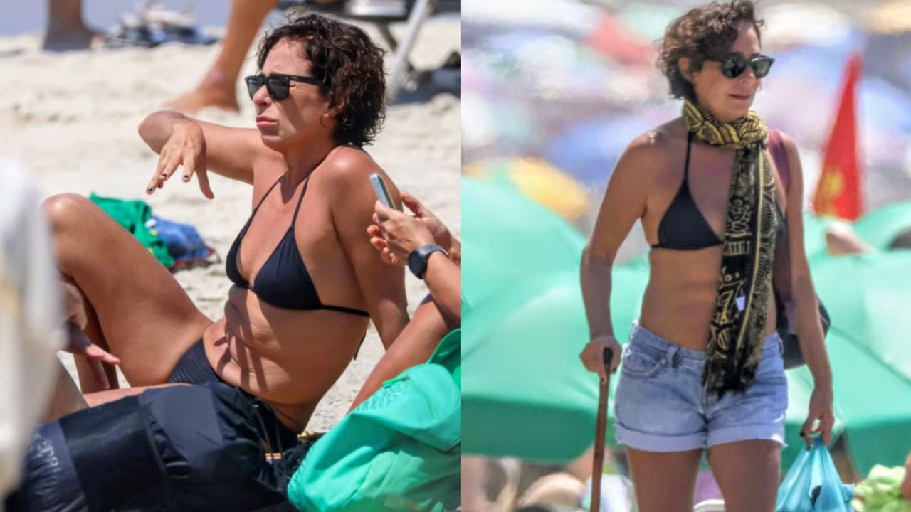 Andrea Beltrão aproveita dia de praia no Rio durante recuperação de cirurgia