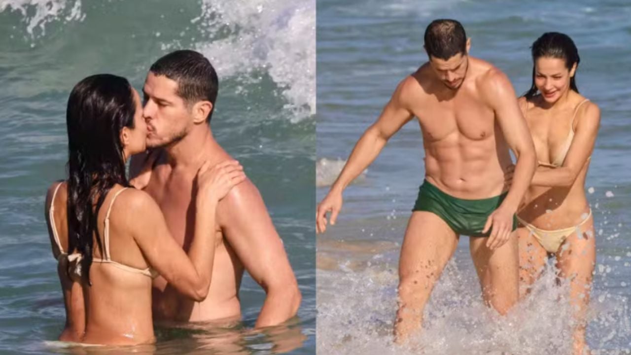 José Loreto curte dia de praia com Nanda Marques e troca beijos com atriz