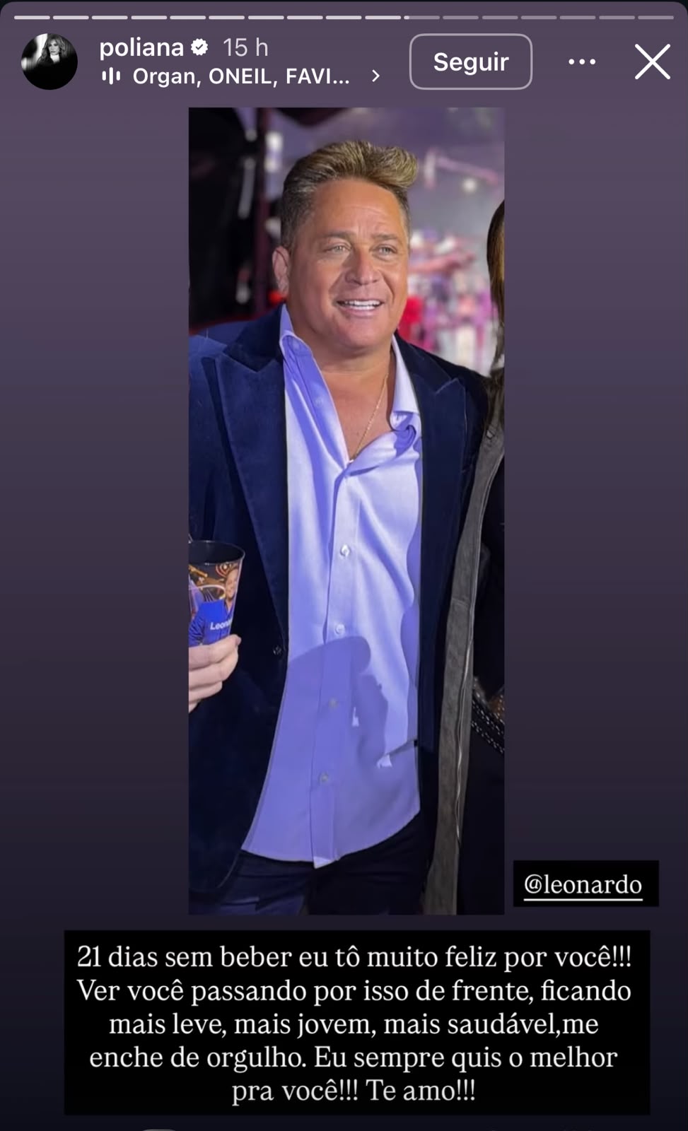 Poliana Rocha celebra 21 dias de Leonardo sem bebida alcoólica: ‘Me enche de orgulho’