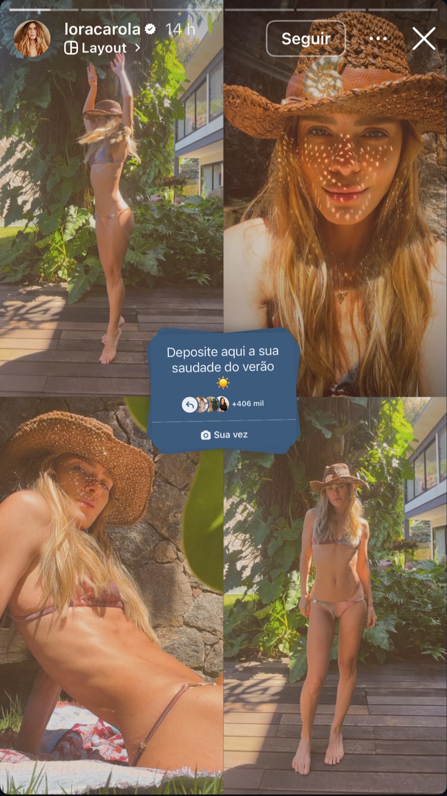 Carolina Dieckmann aparece tomando banho de sol em nova trend e revela saudade do verão