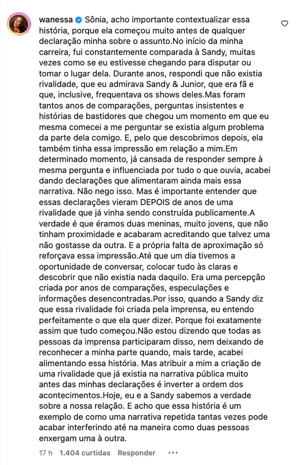 Wanessa Camargo abre o jogo sobre rivalidade com Sandy e admite: “Não nego que alimentei isso”