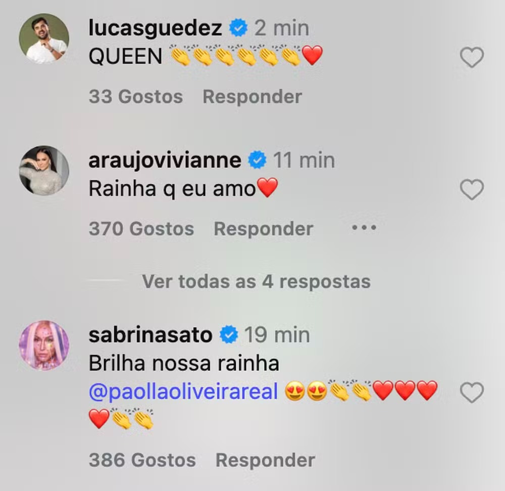 Viviane Araujo exalta Paolla Oliveira após chegada à Imperatriz: “Rainha das rainhas” Viviane Araujo exalta Paolla Oliveira após chegada à Imperatriz: “Rainha das rainhas”