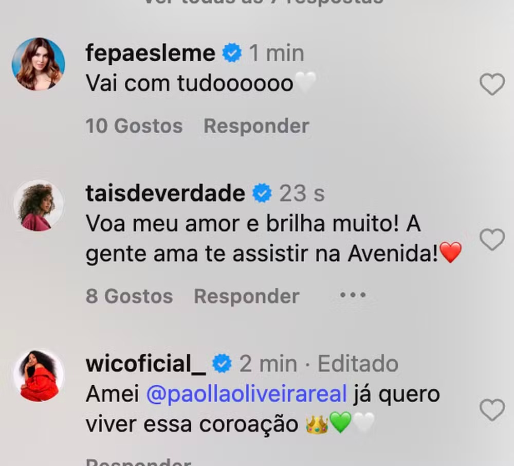 Paolla Oliveira está de volta ao Carnaval, e famosos celebram: “A rainha voltou”