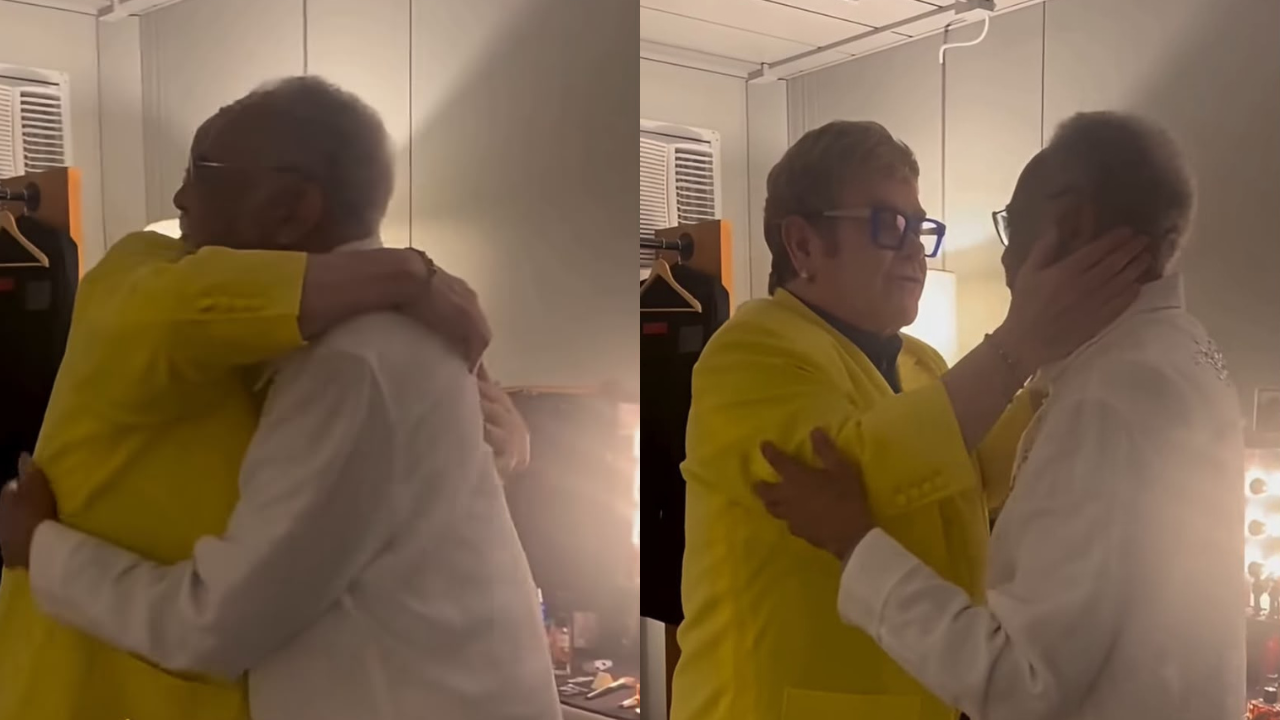 Gilberto Gil e Elton John trocam abraços e declarações nos bastidores do Rock in Rio: “Sua lenda”