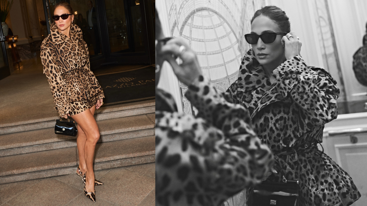 Jennifer Lopez usa look de onça da cabeça aos pés durante passagem por Milão