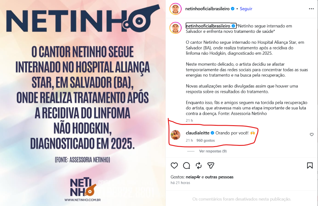 Netinho recebe mensagens de apoio de famosos após nova internação por recidiva de câncer Netinho recebe mensagens de apoio de famosos após nova internação por recidiva de câncer