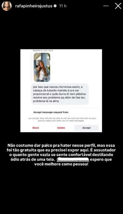 Rafaella Justus mostra ataque "assustador" nas redes e dá resposta a hater