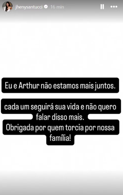 Jheny Santucci esclarece término com Arthur Aguiar e nega motivo financeiro durante gravidez Jheny Santucci esclarece término com Arthur Aguiar e nega motivo financeiro durante gravidez