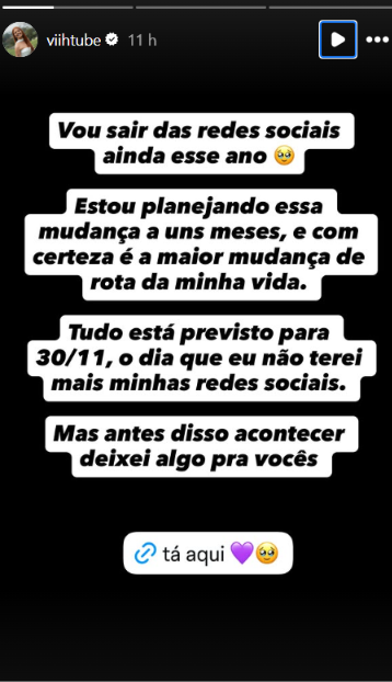 Viih Tube revela data para deixar as redes sociais e explica decisão: ‘É pra sempre’