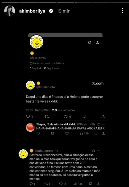 Veja os prints dos perfis acusados por Amanda Kimberlly de ataques a Helena