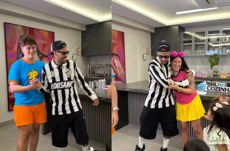 Neymar Jr. faz dancinha com Mavie usando camisa do Santos em vídeo de Dia das Crianças