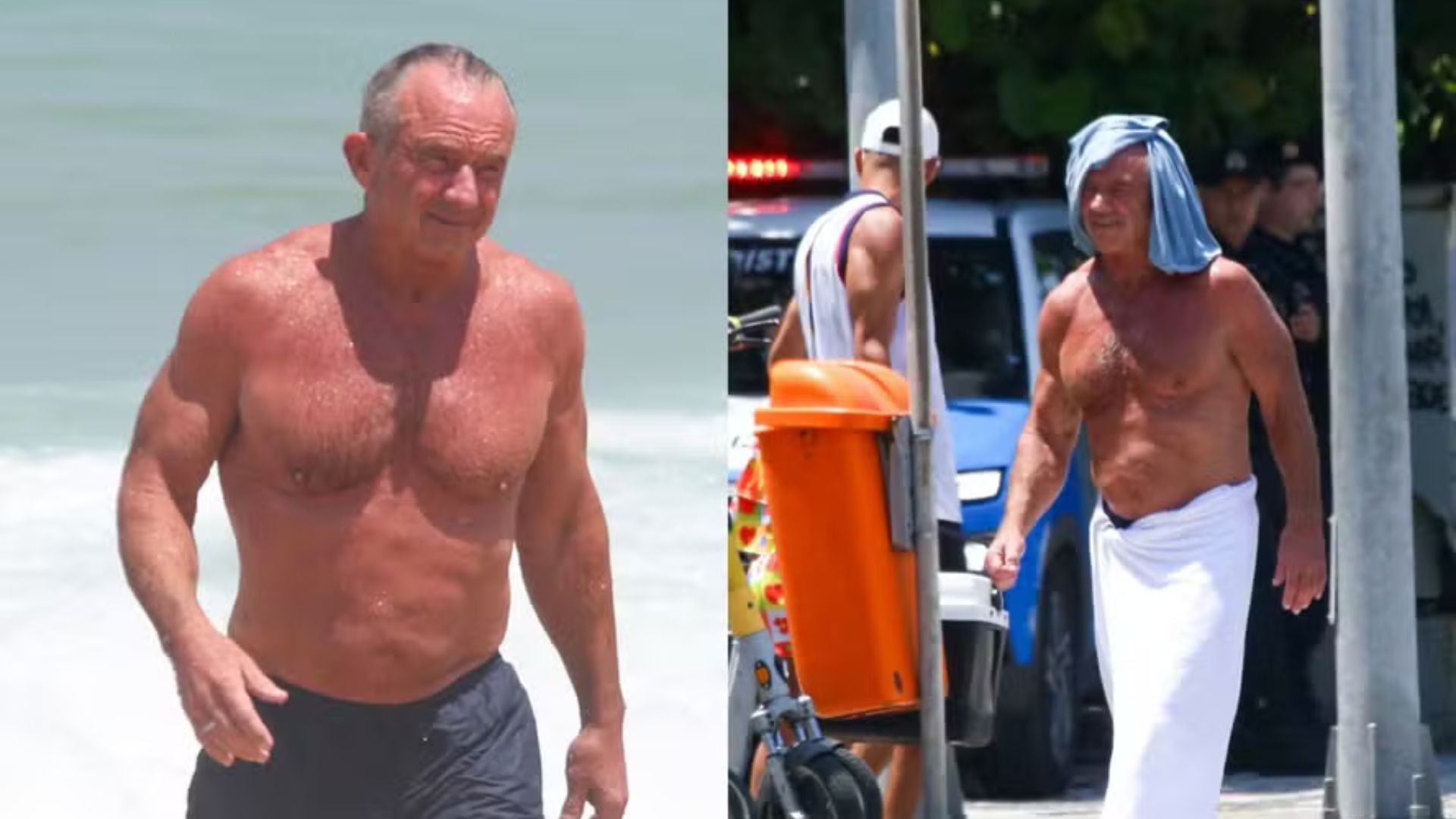 Robert. F. Kennedy, sogro americano de Giulia Be e secretário de Saúde dos EUA, é visto na praia do Rio