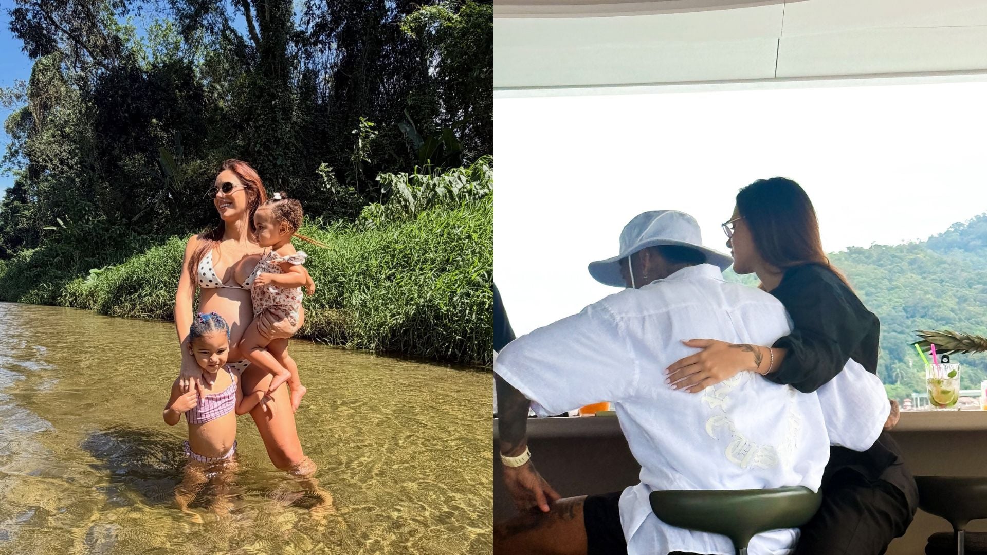 À espera de novo bebê, Bruna Biancardi compartilha momentos de descanso coladinha com Neymar e as filhas