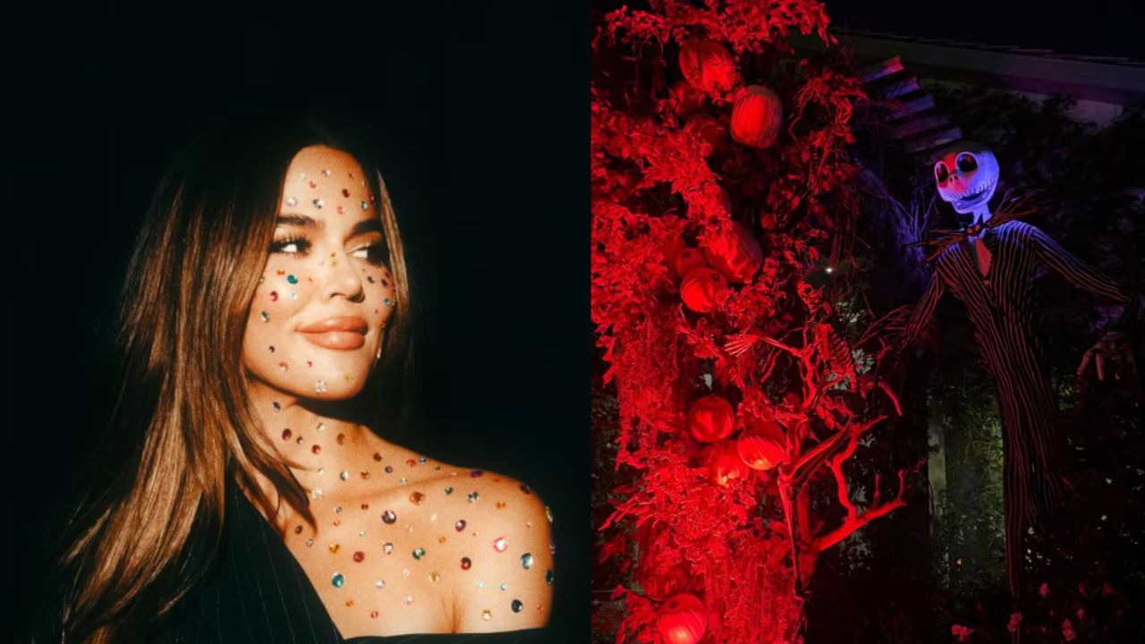 Khloé Kardashian exibe decoração de Halloween com Jack Skellington em tamanho gigante