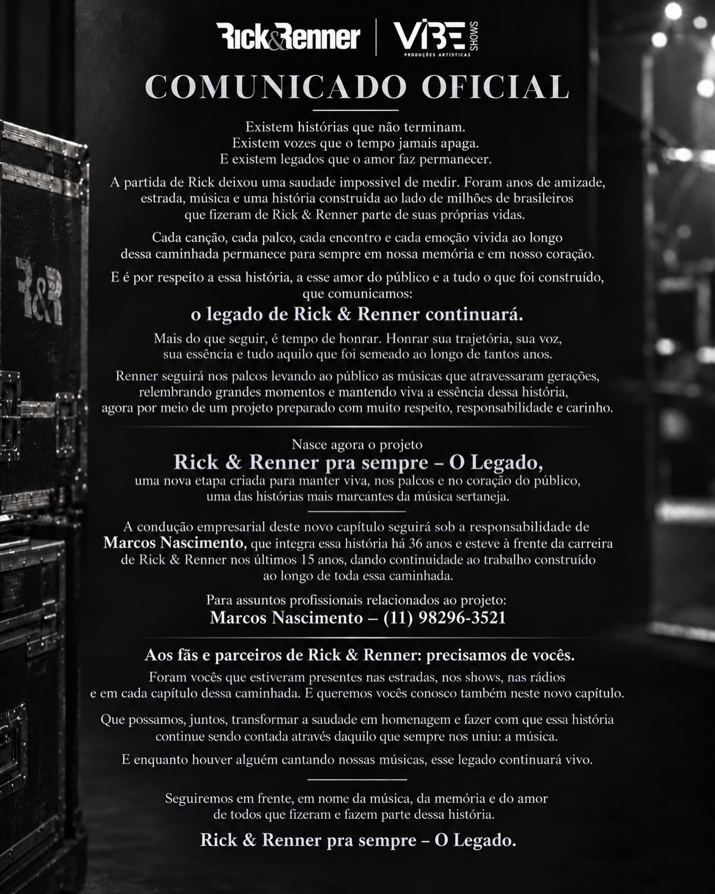 Após morte de Rick, Renner se prepara para nova fase e anuncia carreira solo Após morte de Rick, Renner se prepara para nova fase e anuncia carreira solo