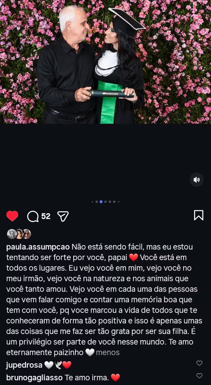 Bruno Gagliasso ampara irmã após morte do pai durante momento de luto