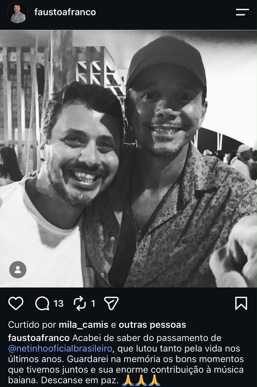 Morte de Netinho comove artistas e fãs; Claudia Leitte se despede com homenagem emocionante: “Meu irmão”