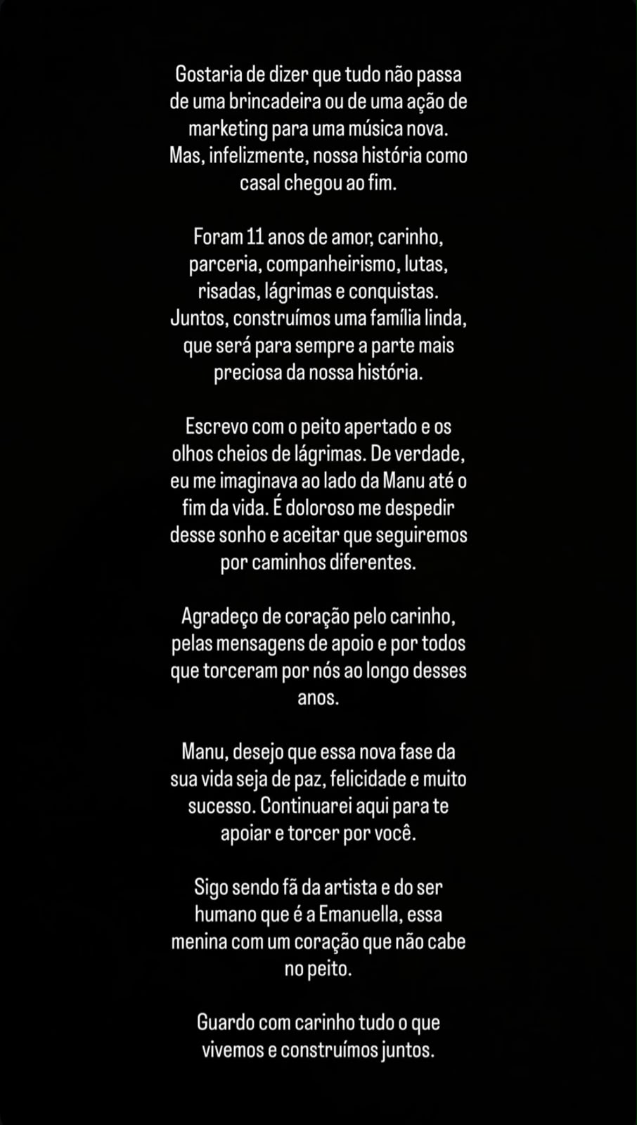 Após separação de Manu Bahtidão, ex-marido abre o coração e desabafa sobre o término: “Peito apertado”